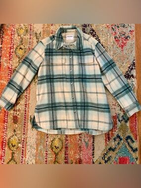 Old Navy Teal and White Plaid Button-Down Shacket